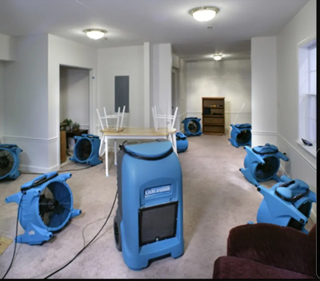 Air movers and dehumidifier setup for Water Extraction & Removal in Pelham